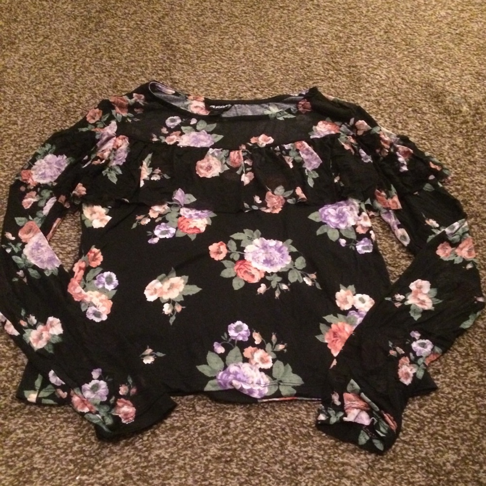 Ruffled partially sheer blouse